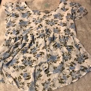 Sheer flower print babydoll top